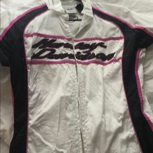 White pink and black large fitted shirt